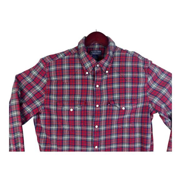 Vintage Polo Jeans Co Ralph Lauren Flannel Shirt Men's Red Heavy Cotton Large - Picture 2 of 13